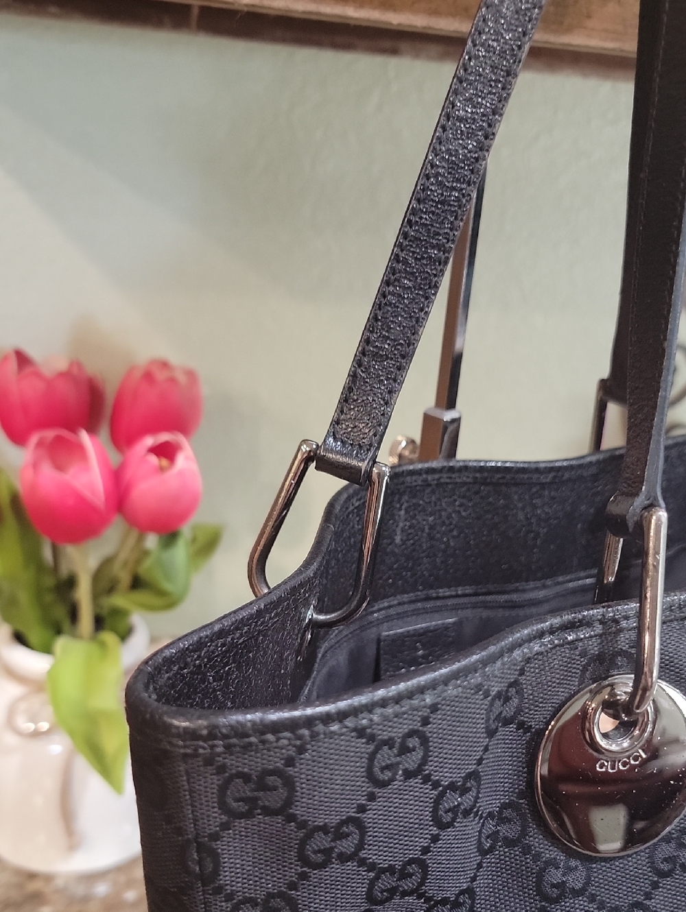 🌵Gucci Black GG Monogram Tote with Silver Hardware - Picture 8 of 15